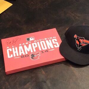 Singed  plaque orioles  9 by 12 and new hat